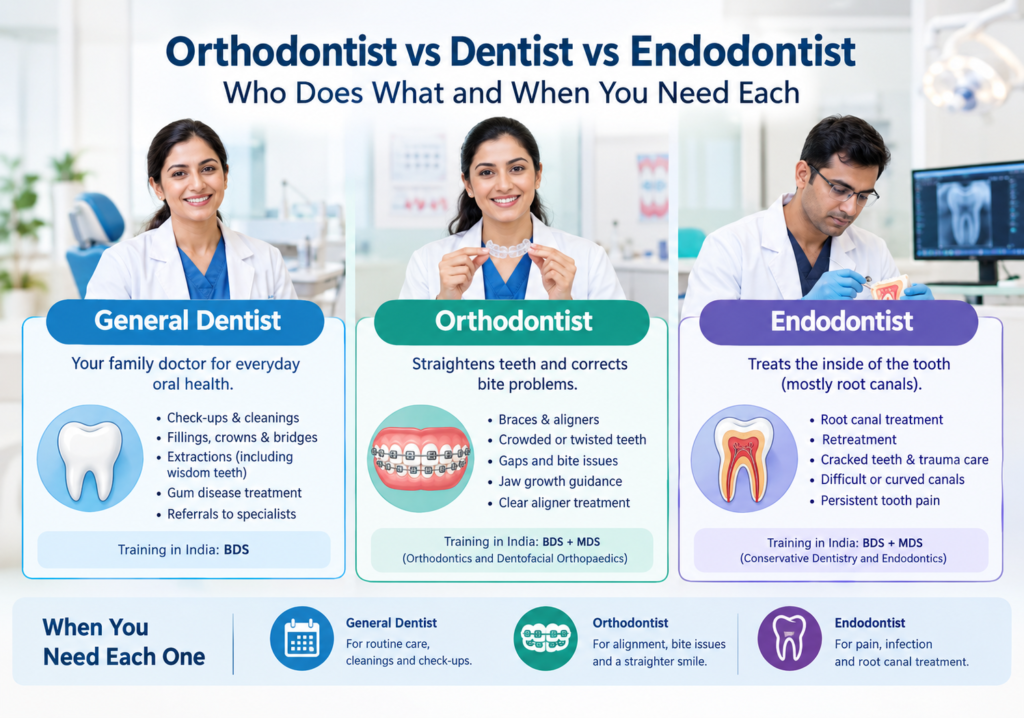 Orthodontist vs Dentist vs Endodontist, Who Does What and When You Need Each